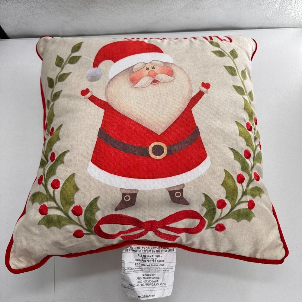 Merry Christmas Santa Claus Throw Pillow 18"x18" Red & Beige  Arden Companies - Picture 8 of 11
